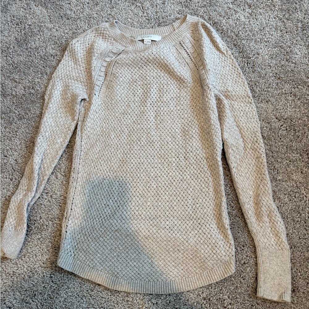 LOFT Textured Knit Sweater in Light Beige